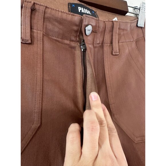 Paige Mayslie Coated Denim Joggers Women 27 Brown Classic Office Stretch Western - Picture 10 of 16